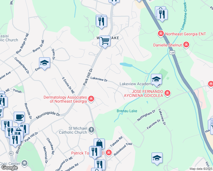 map of restaurants, bars, coffee shops, grocery stores, and more near 895 Charleston Court in Gainesville