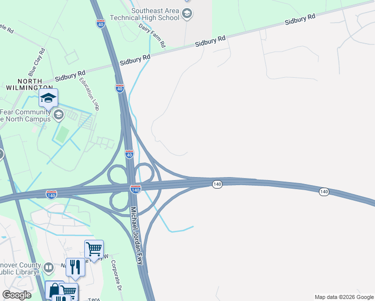 map of restaurants, bars, coffee shops, grocery stores, and more near John Jay Burney Junior Freeway in Castle Hayne
