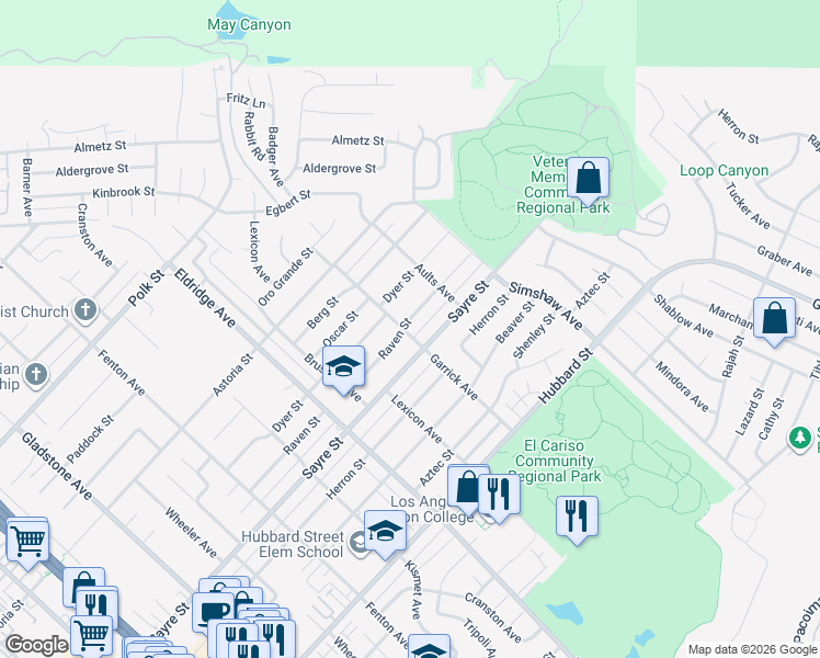 map of restaurants, bars, coffee shops, grocery stores, and more near 13280 Raven Street in Los Angeles
