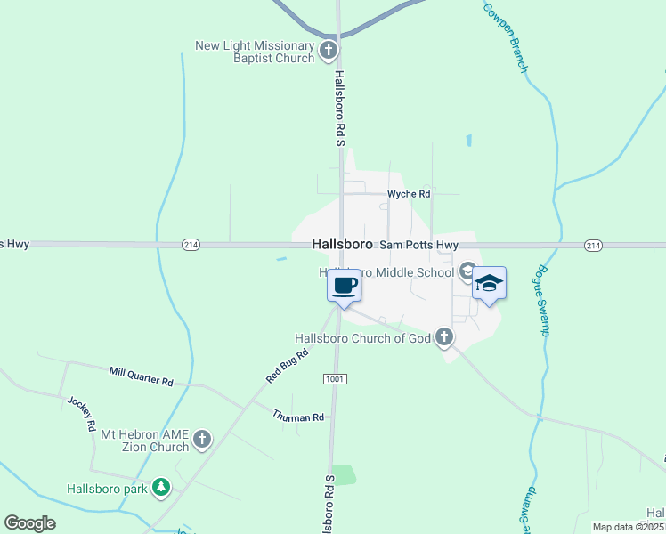 map of restaurants, bars, coffee shops, grocery stores, and more near 800 Hallsboro Road South in Hallsboro