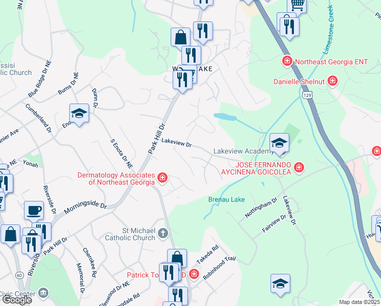 map of restaurants, bars, coffee shops, grocery stores, and more near 895 Charleston Court in Gainesville