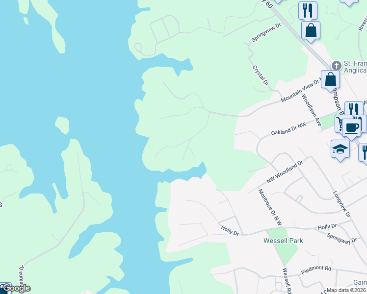 map of restaurants, bars, coffee shops, grocery stores, and more near 680 Honeysuckle Ln in Gainesville