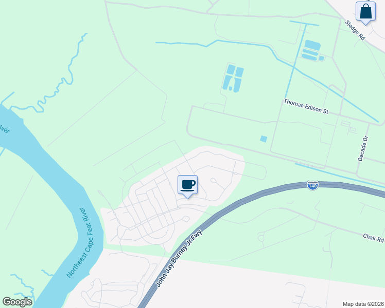 map of restaurants, bars, coffee shops, grocery stores, and more near 1000 Chair Road in Castle Hayne