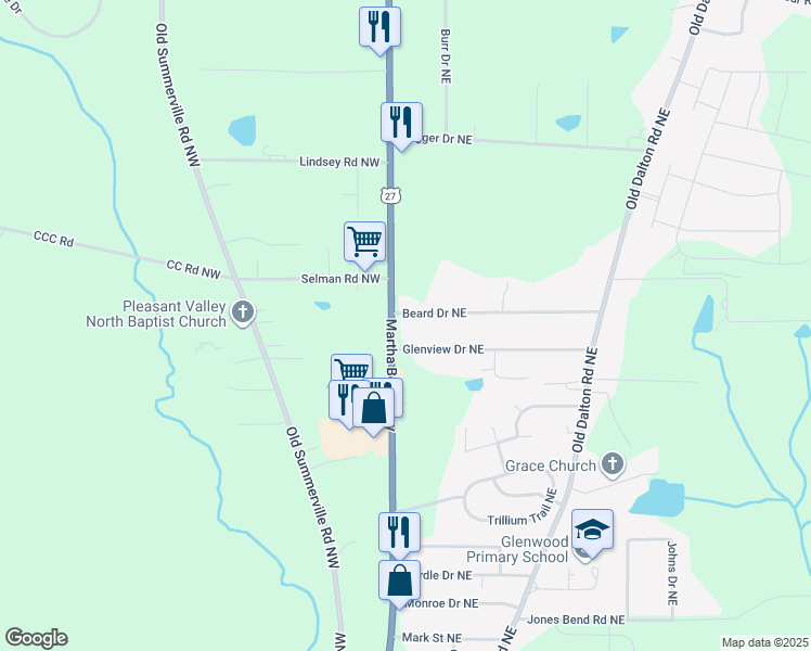 map of restaurants, bars, coffee shops, grocery stores, and more near 3478 Martha Berry Highway in Rome