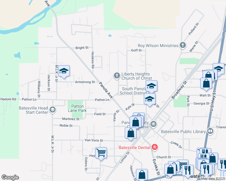 map of restaurants, bars, coffee shops, grocery stores, and more near 128 Panola Ave in Batesville
