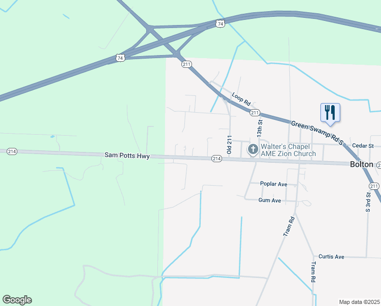 map of restaurants, bars, coffee shops, grocery stores, and more near 14801 Sam Potts Highway in Bolton