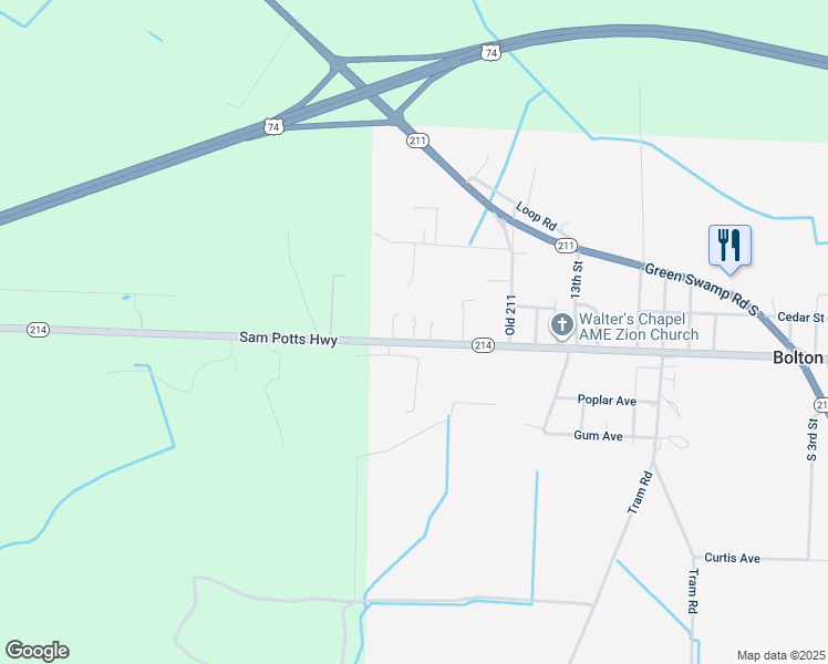 map of restaurants, bars, coffee shops, grocery stores, and more near 14775 Sam Potts Highway in Bolton