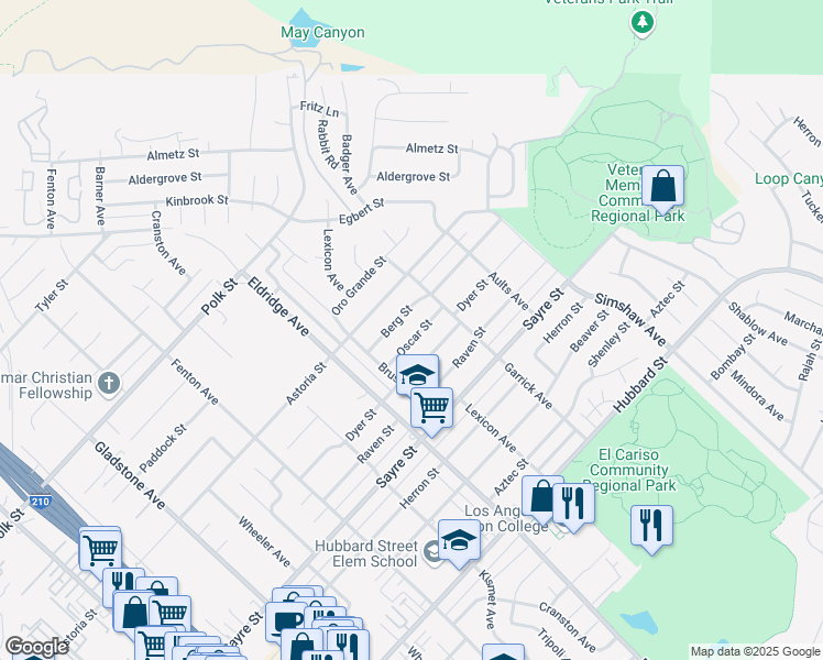 map of restaurants, bars, coffee shops, grocery stores, and more near 13409 Oscar Street in Los Angeles