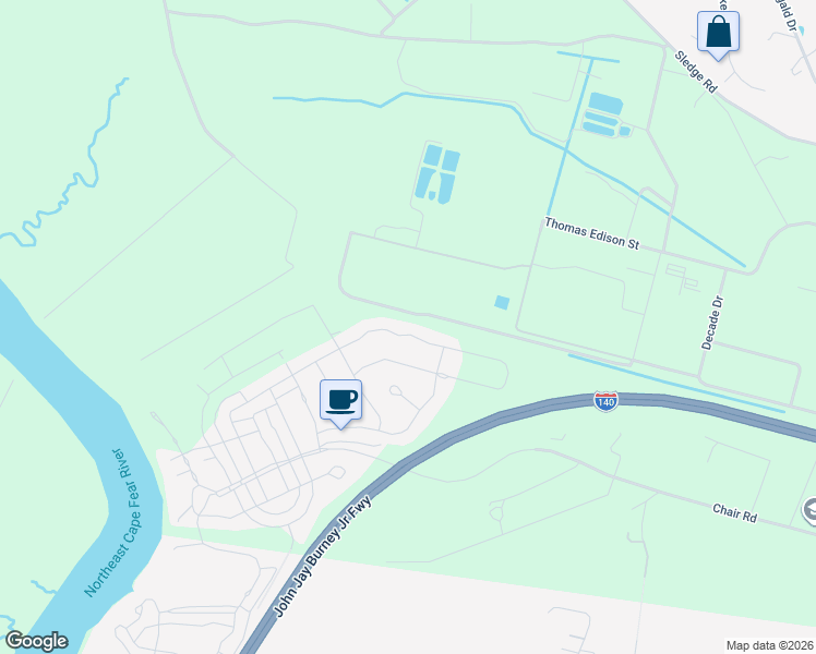 map of restaurants, bars, coffee shops, grocery stores, and more near 1000 Chair Road in Castle Hayne
