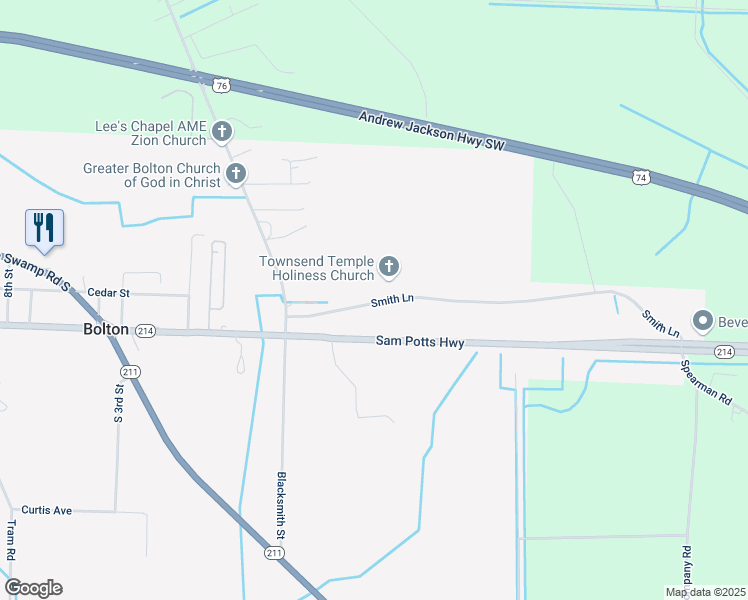 map of restaurants, bars, coffee shops, grocery stores, and more near 143 Smith Lane in Bolton