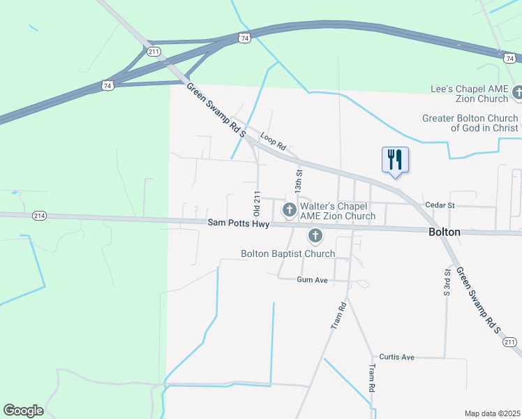map of restaurants, bars, coffee shops, grocery stores, and more near 233 Old 211 in Bolton