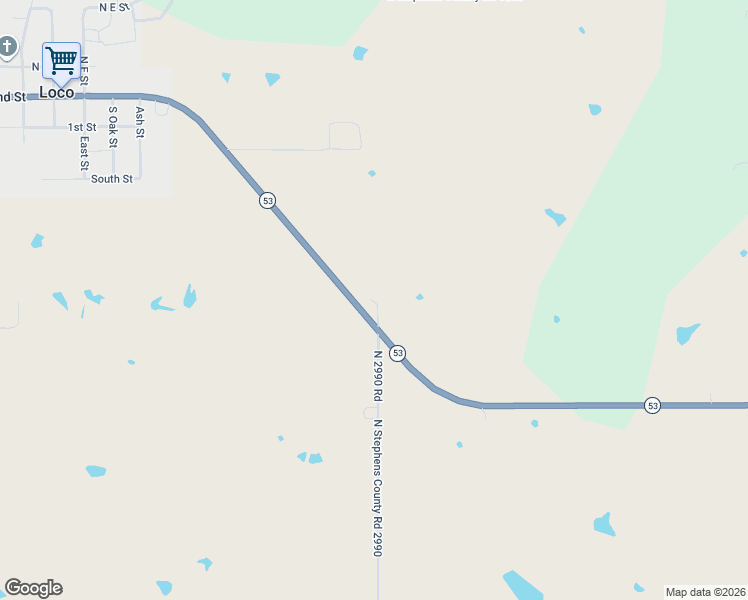map of restaurants, bars, coffee shops, grocery stores, and more near 299006 Oklahoma 53 in Loco