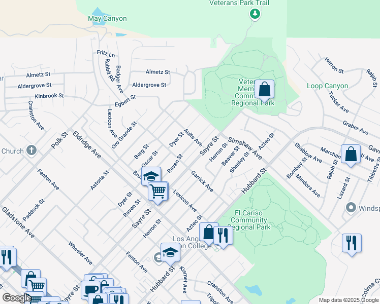 map of restaurants, bars, coffee shops, grocery stores, and more near 13260 Raven Street in Los Angeles