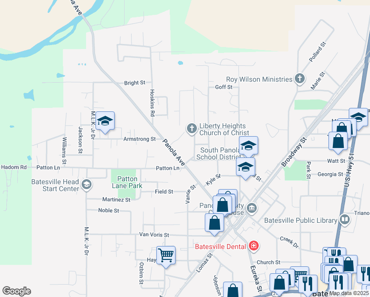 map of restaurants, bars, coffee shops, grocery stores, and more near 128 Panola Ave in Batesville