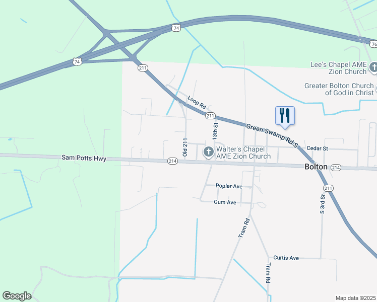 map of restaurants, bars, coffee shops, grocery stores, and more near 233 Old 211 in Bolton