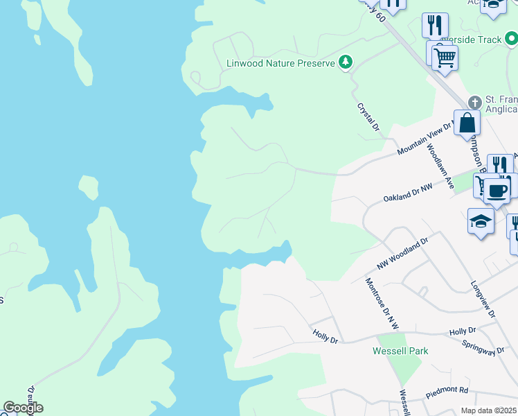 map of restaurants, bars, coffee shops, grocery stores, and more near 666 Honeysuckle Road in Gainesville