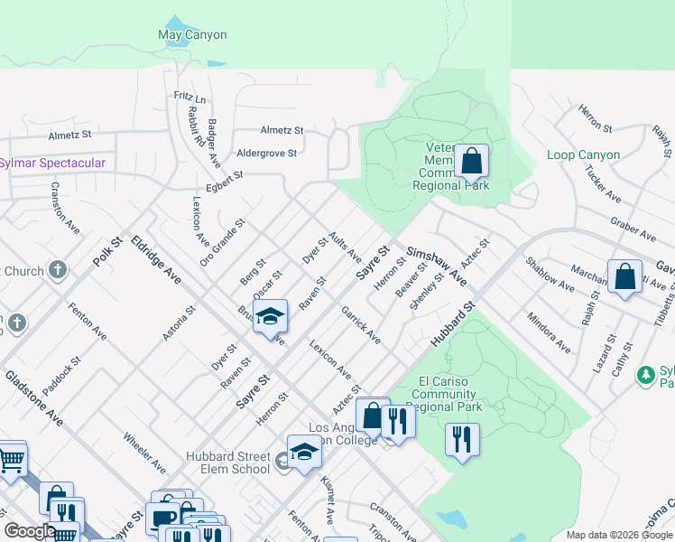 map of restaurants, bars, coffee shops, grocery stores, and more near 13260 Raven Street in Los Angeles