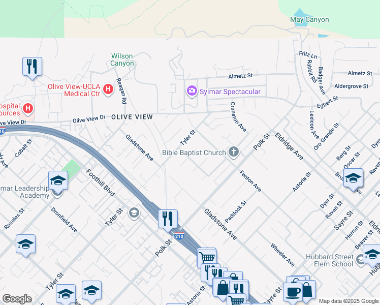 map of restaurants, bars, coffee shops, grocery stores, and more near 14011 Rex Street in Los Angeles