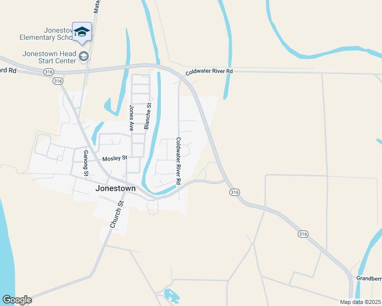 map of restaurants, bars, coffee shops, grocery stores, and more near 325 Coldwater River Road in Jonestown