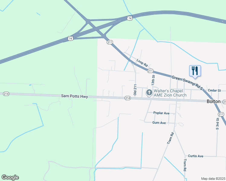 map of restaurants, bars, coffee shops, grocery stores, and more near 14801 Sam Potts Highway in Bolton
