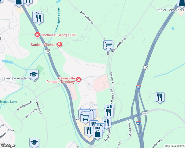 map of restaurants, bars, coffee shops, grocery stores, and more near 2085 Beverly Road in Gainesville