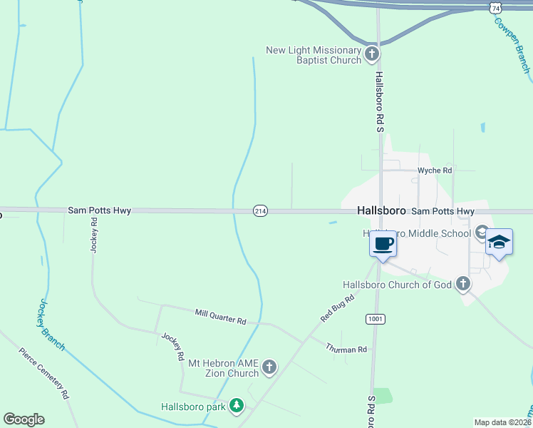 map of restaurants, bars, coffee shops, grocery stores, and more near 3818 Sam Potts Highway in Hallsboro