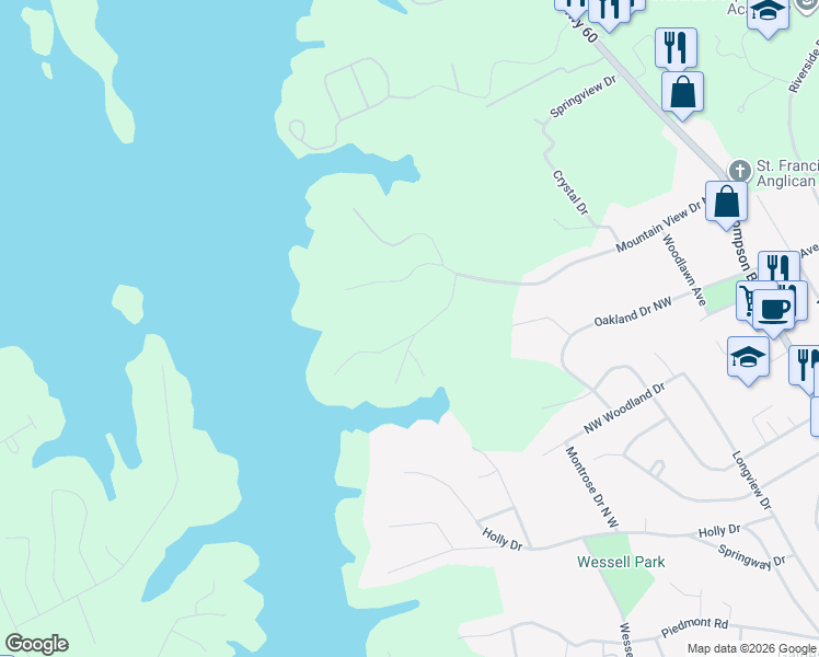 map of restaurants, bars, coffee shops, grocery stores, and more near 636 Honeysuckle Road in Gainesville