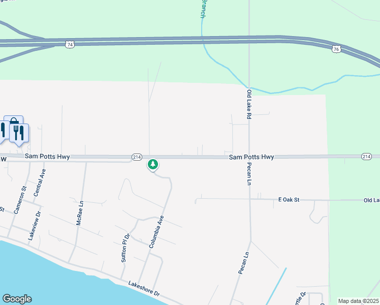 map of restaurants, bars, coffee shops, grocery stores, and more near in Lake Waccamaw