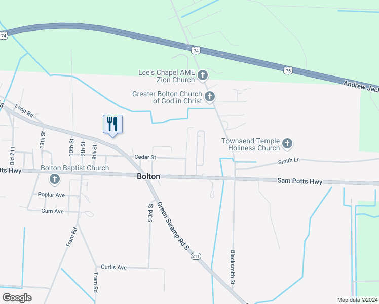 map of restaurants, bars, coffee shops, grocery stores, and more near 134 1st Street in Bolton