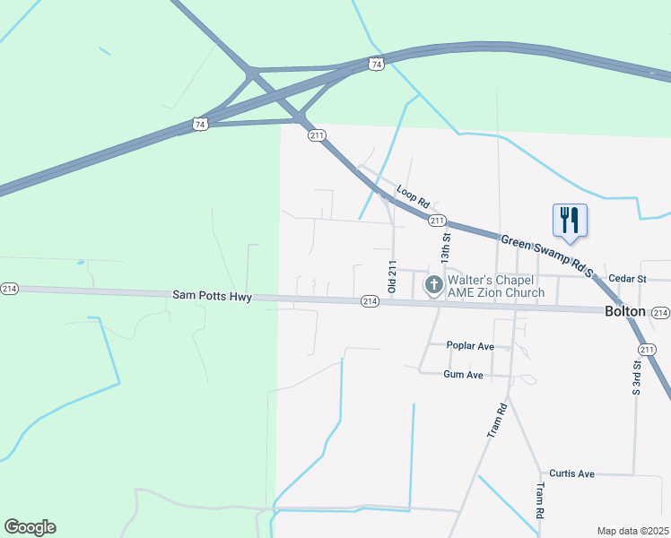 map of restaurants, bars, coffee shops, grocery stores, and more near 14835 Sam Potts Highway in Bolton
