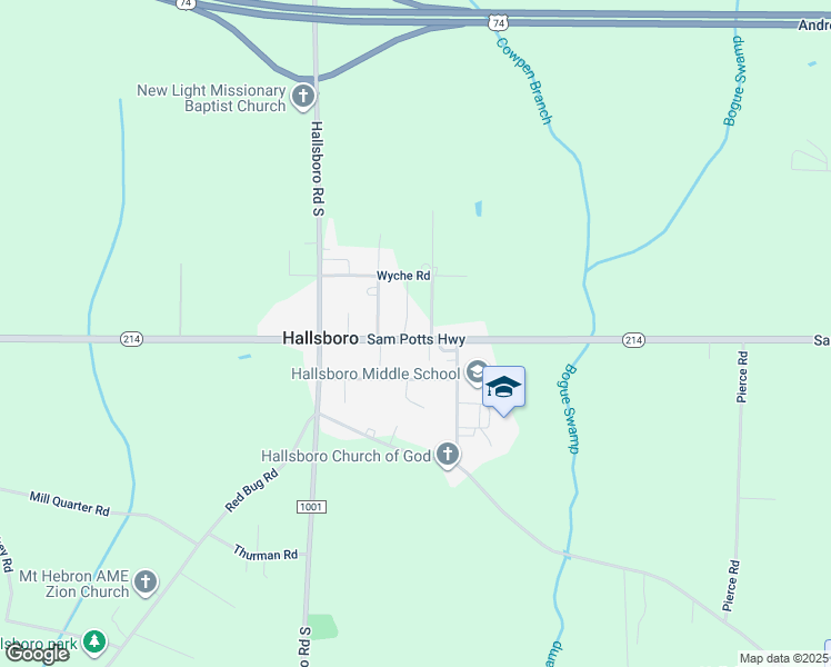 map of restaurants, bars, coffee shops, grocery stores, and more near 4451 Sam Potts Highway in Hallsboro
