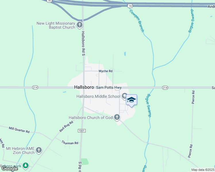 map of restaurants, bars, coffee shops, grocery stores, and more near 4415 Sam Potts Highway in Hallsboro