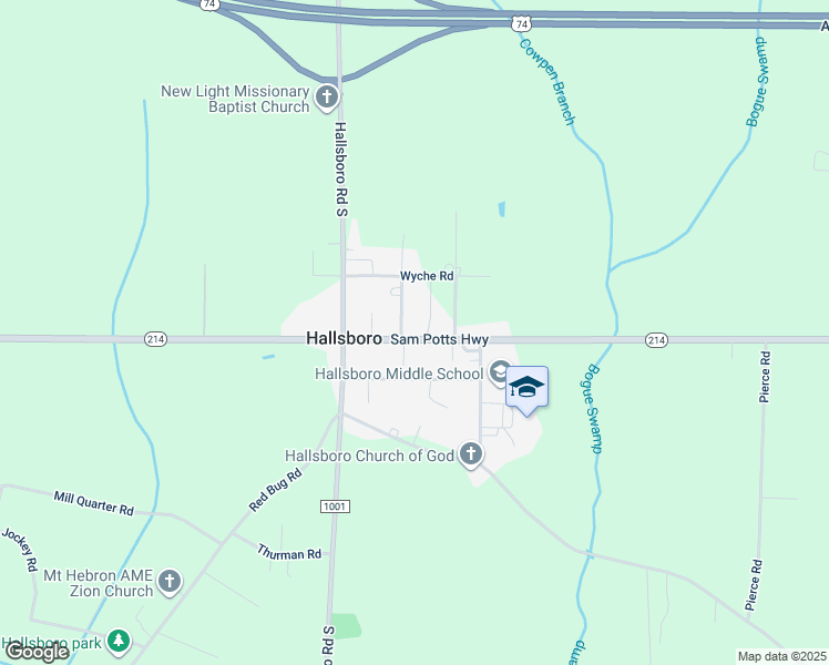 map of restaurants, bars, coffee shops, grocery stores, and more near 4385 Sam Potts Highway in Hallsboro