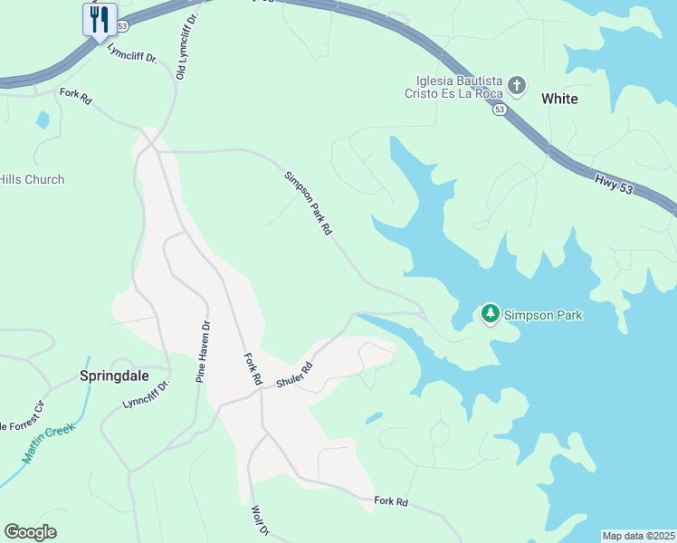 map of restaurants, bars, coffee shops, grocery stores, and more near 3074 Simpson Park Road in Gainesville