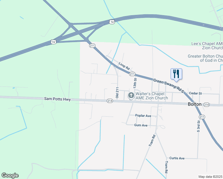 map of restaurants, bars, coffee shops, grocery stores, and more near 194 Old 211 in Bolton