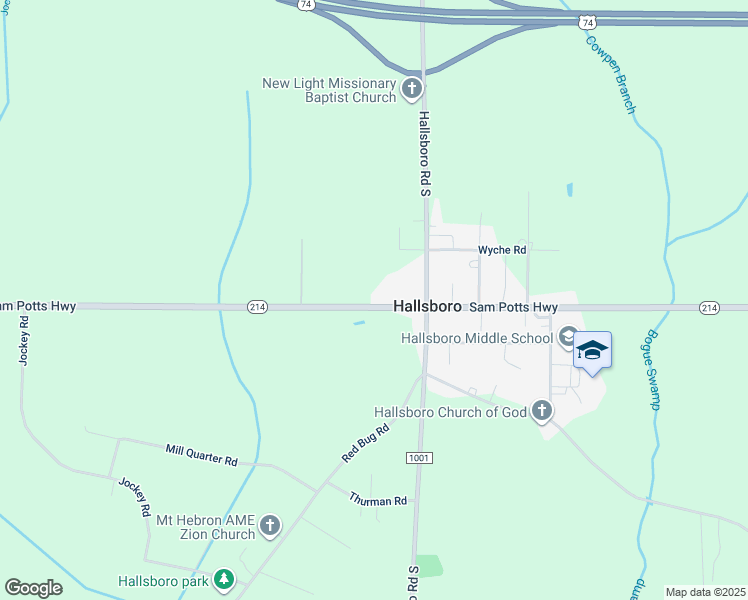 map of restaurants, bars, coffee shops, grocery stores, and more near 4089 Sam Potts Highway in Hallsboro