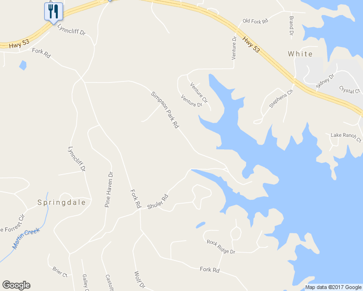 map of restaurants, bars, coffee shops, grocery stores, and more near 3074 Simpson Park Road in Gainesville