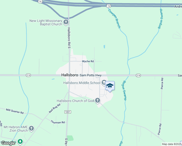 map of restaurants, bars, coffee shops, grocery stores, and more near 4451 Sam Potts Highway in Hallsboro