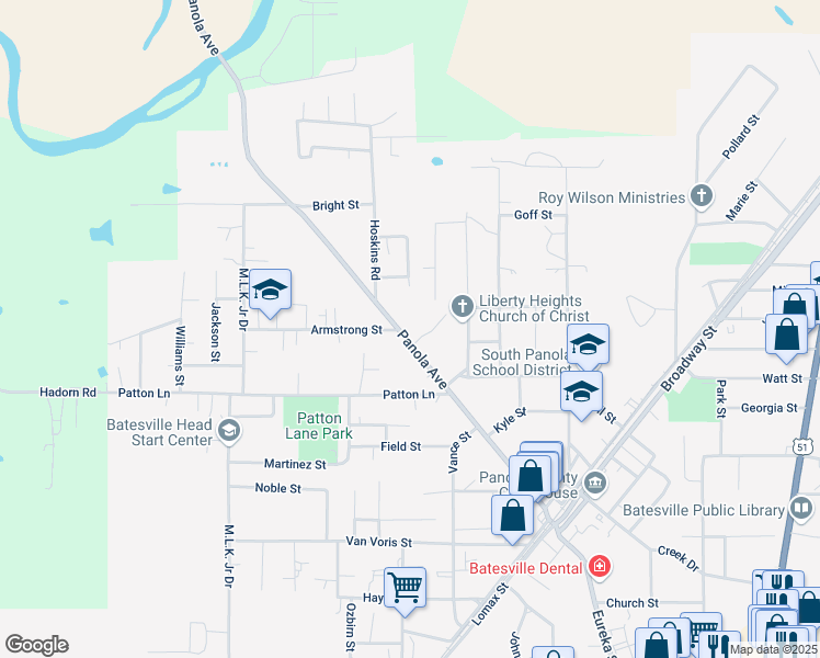 map of restaurants, bars, coffee shops, grocery stores, and more near 214 Panola Avenue in Batesville
