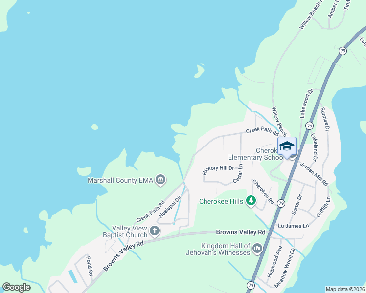 map of restaurants, bars, coffee shops, grocery stores, and more near 3428 Creek Path Road in Guntersville