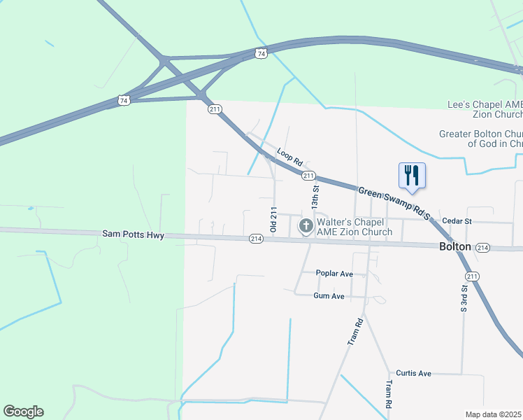 map of restaurants, bars, coffee shops, grocery stores, and more near 194 Old 211 in Bolton
