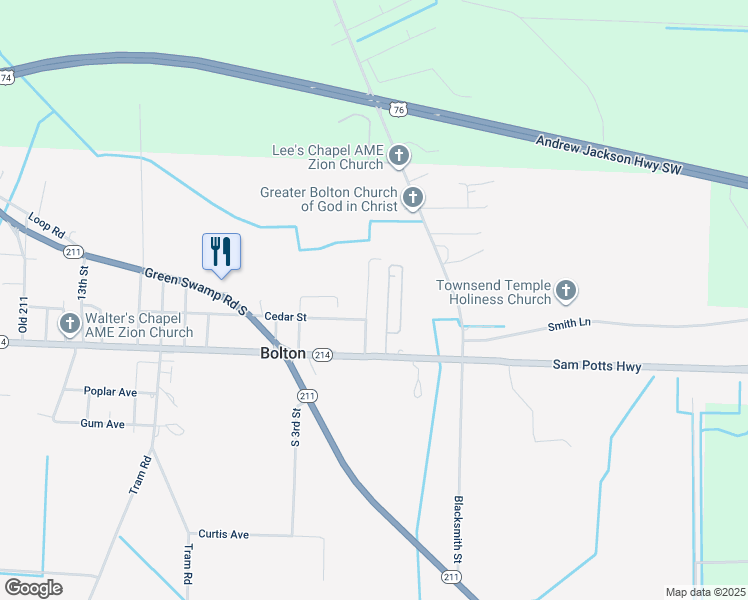 map of restaurants, bars, coffee shops, grocery stores, and more near 134 1st Street in Bolton