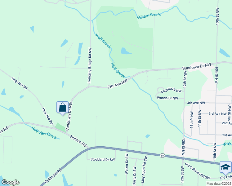 map of restaurants, bars, coffee shops, grocery stores, and more near 1621 Sundown Drive Northwest in Arab