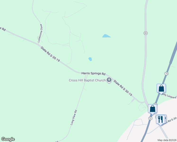 map of restaurants, bars, coffee shops, grocery stores, and more near 3825 Harris Springs Road in Cross Hill