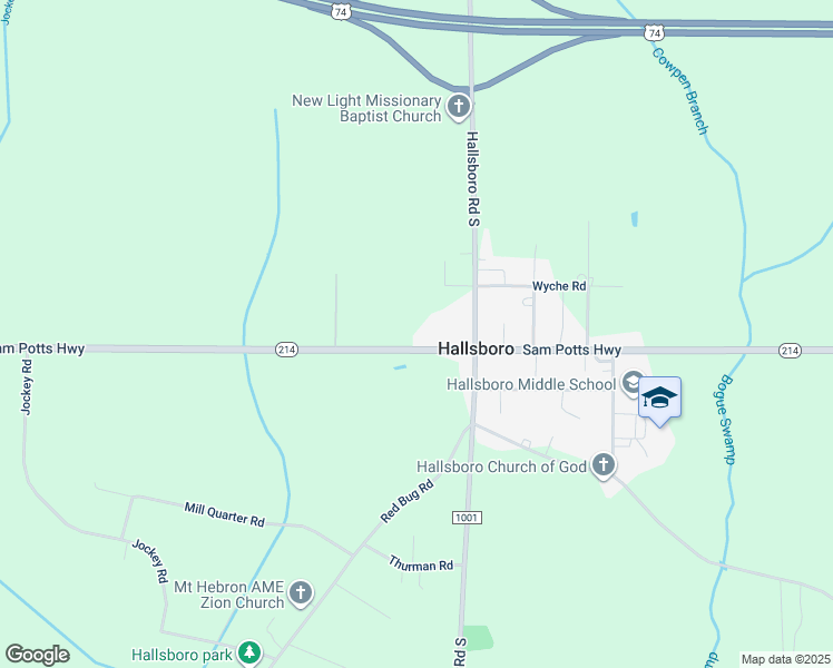 map of restaurants, bars, coffee shops, grocery stores, and more near 4089 Sam Potts Highway in Hallsboro
