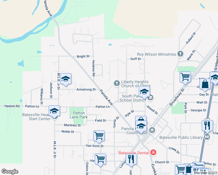 map of restaurants, bars, coffee shops, grocery stores, and more near 214 Panola Ave in Batesville