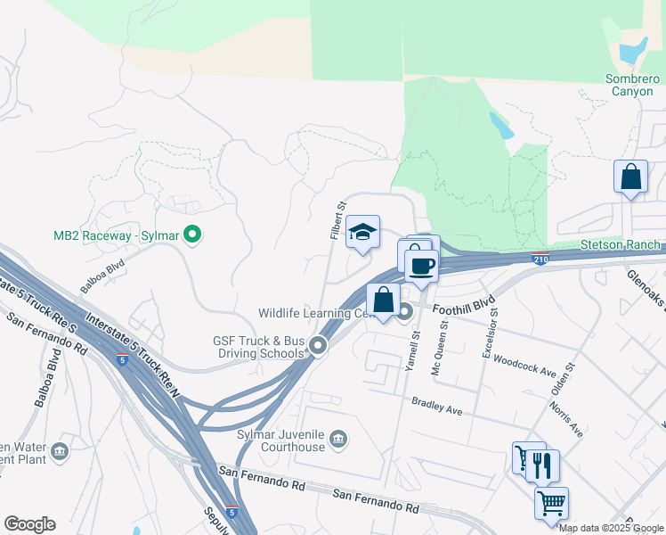 map of restaurants, bars, coffee shops, grocery stores, and more near 16064 Filbert Street in Los Angeles