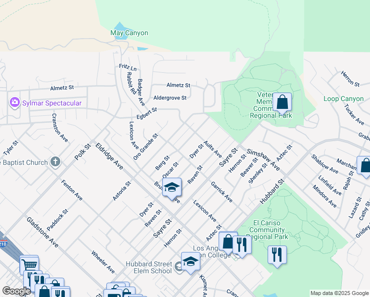 map of restaurants, bars, coffee shops, grocery stores, and more near 13384 Berg Street in Los Angeles