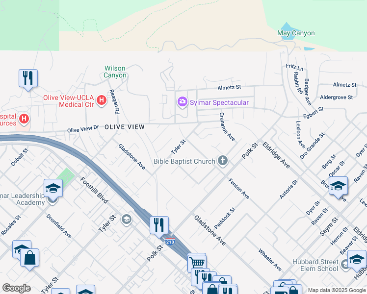 map of restaurants, bars, coffee shops, grocery stores, and more near 14016 Tyler Street in Los Angeles