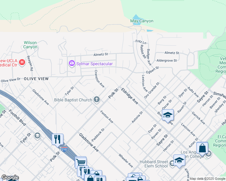 map of restaurants, bars, coffee shops, grocery stores, and more near 13731 Polk Street in Los Angeles